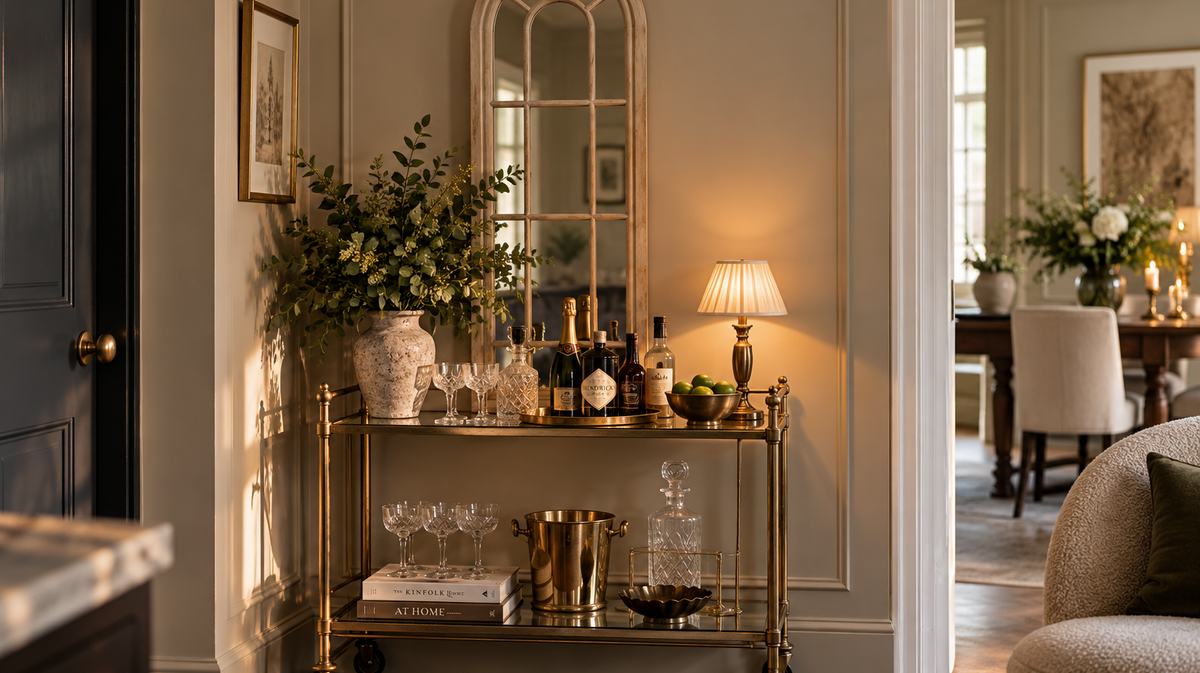 Champagne Bar Mirror: How to Style a Drinks Corner in a Small Room
