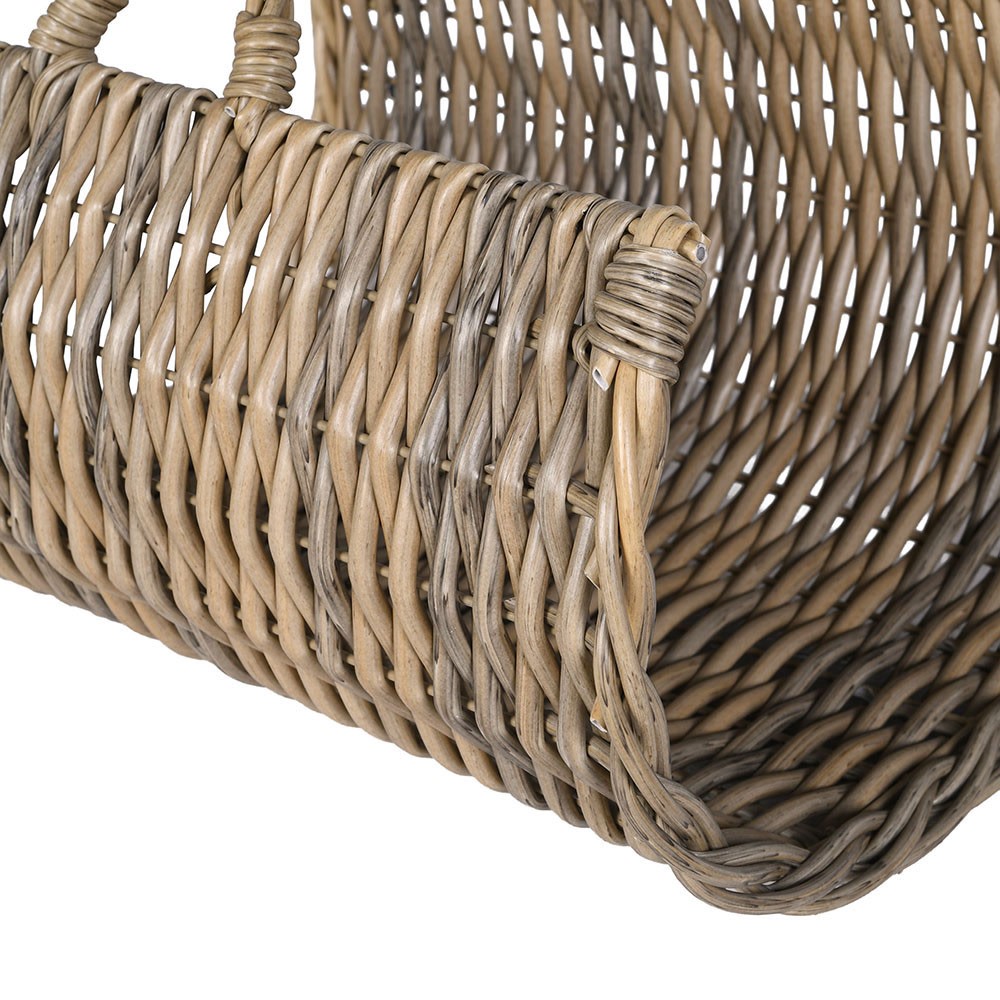 Close-up of the natural rattan weave and durable handle construction