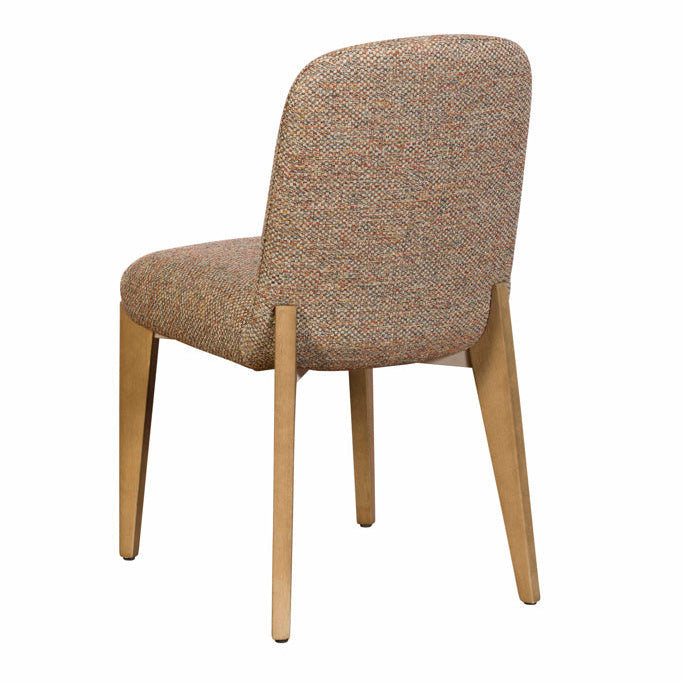 Rear view of the Maddison Dining Chair in textured fabric showing the oak leg attachment