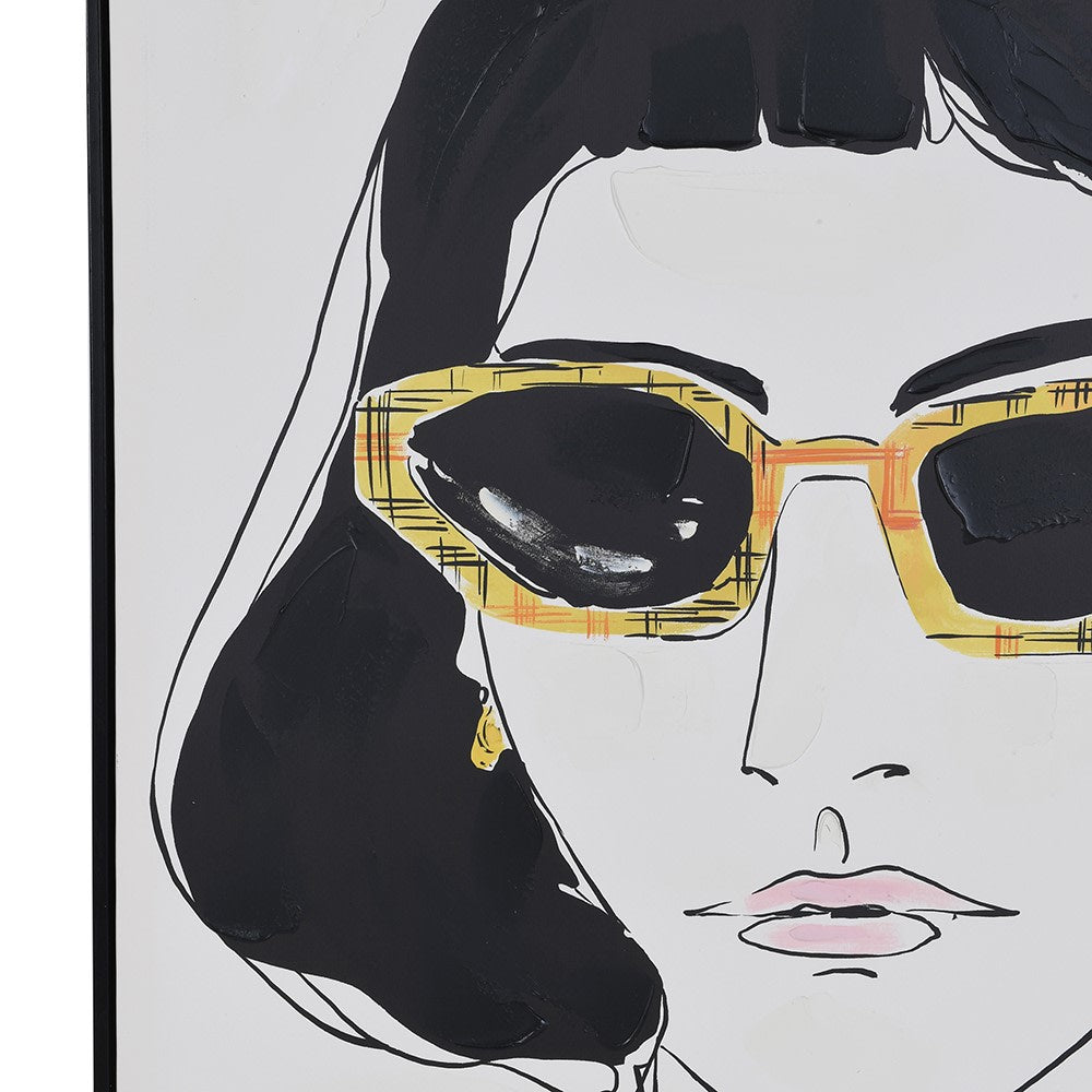 Close-up of the Chic Silence Canvas showing textured brushwork on the sunglasses and black hair details.