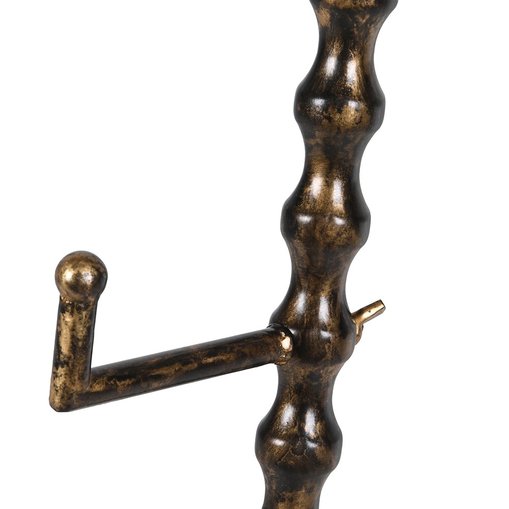 Close-up of the antique gold bobbin-style metal beading and support hook.