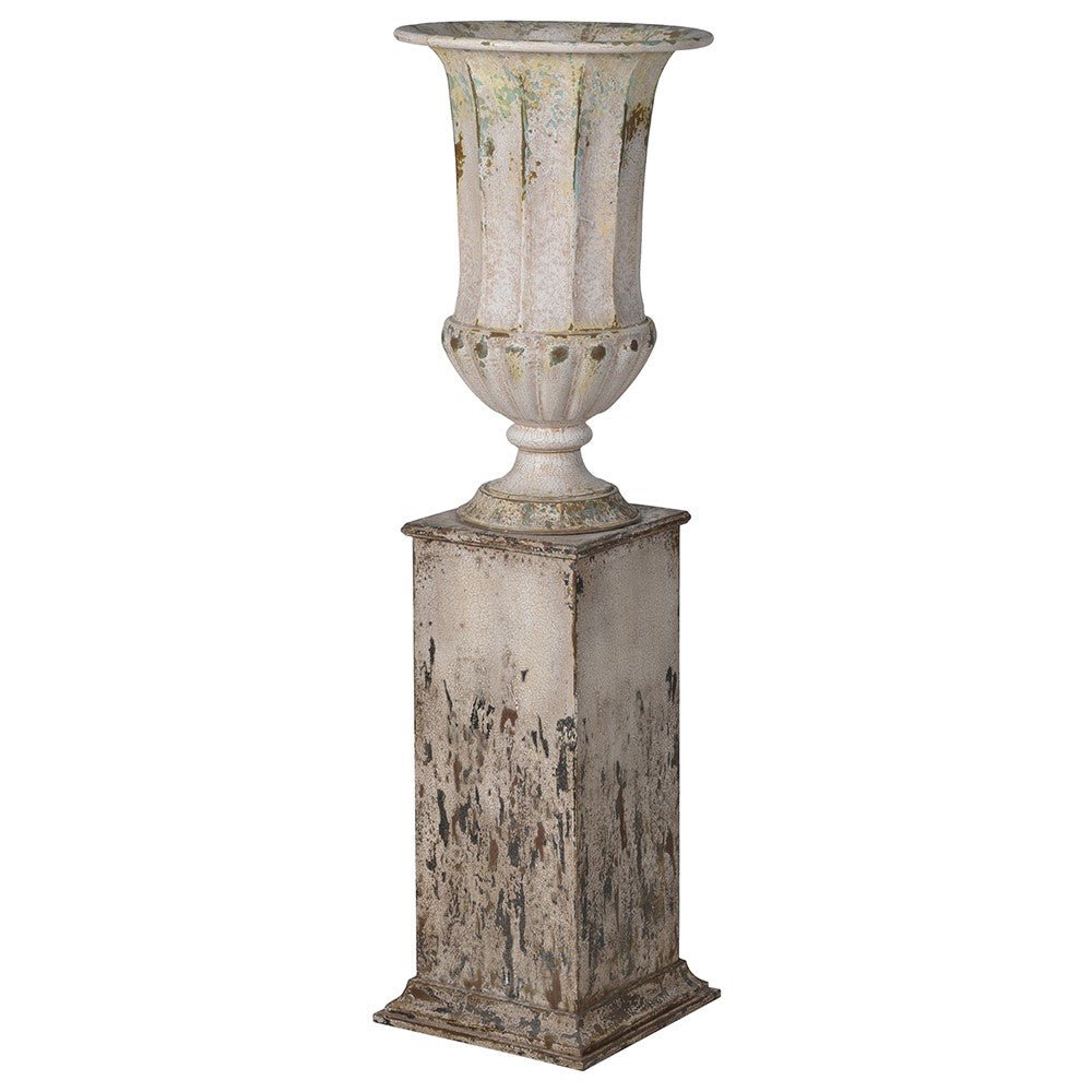 Aged Metal Planter with Plinth