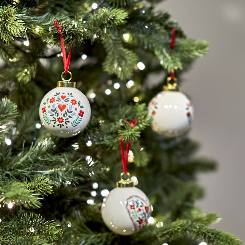 Alpine White Ceramic Bauble, Assorted Colours