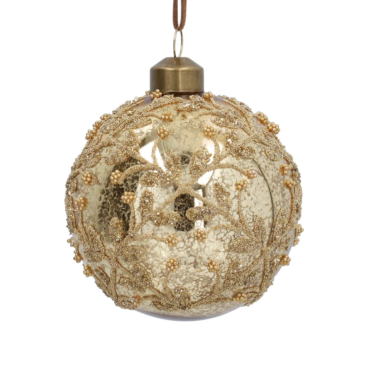 Antique Gold and Beaded Trellis Bauble - Angela Reed - Christmas Decorations