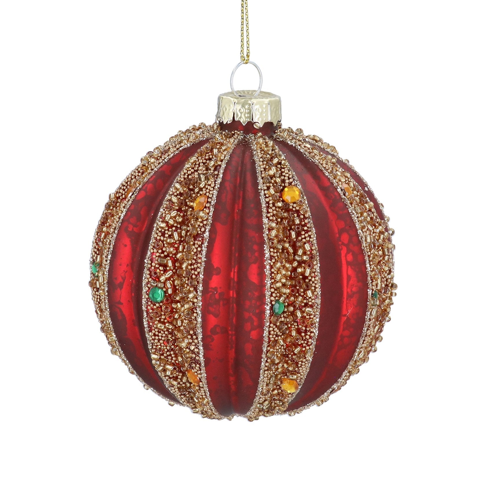 Antique Red and Gold Glitter Ribbed Bauble - Angela Reed - Christmas Decorations