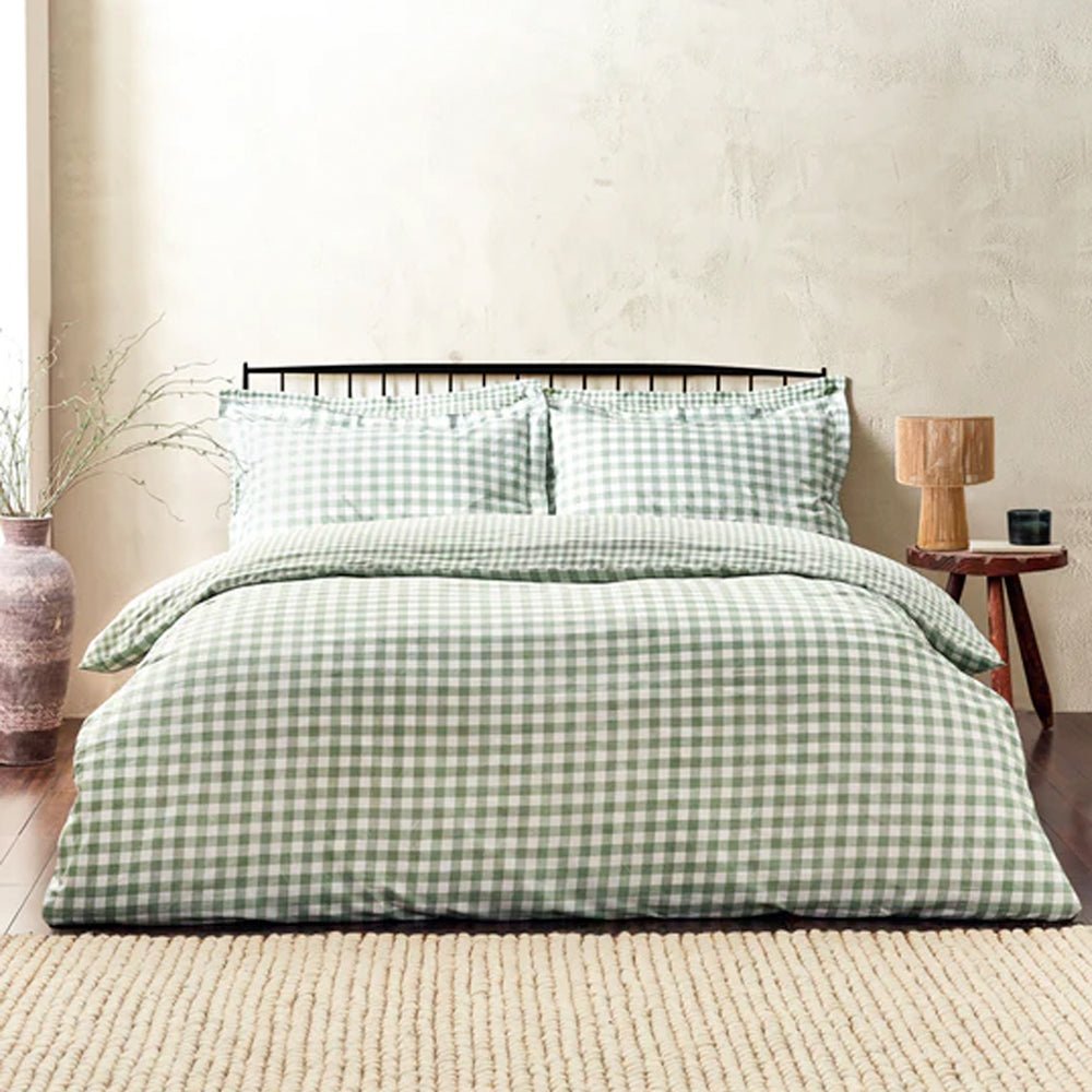Barton Check Reversible Duvet Cover Set, Forest Superking(6'),Kingsize(5'),Single(3'),Double(4'6")