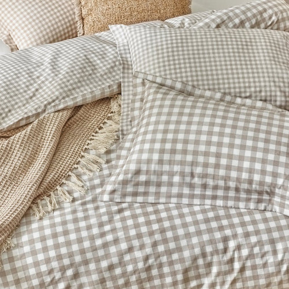 Barton Check Reversible Duvet Cover Set, Natural Superking(6'),Kingsize(5'),Single(3'),Double(4'6")