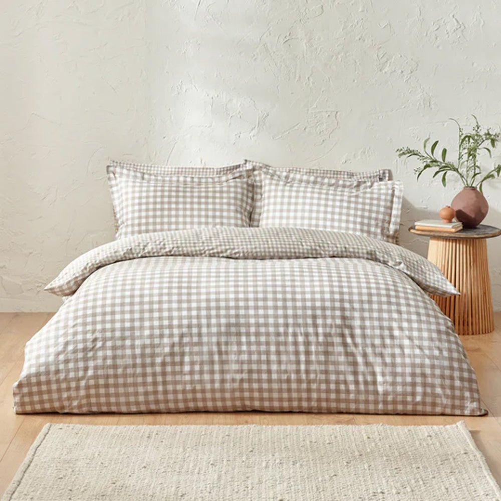 Barton Check Reversible Duvet Cover Set, Natural Superking(6'),Kingsize(5'),Single(3'),Double(4'6")