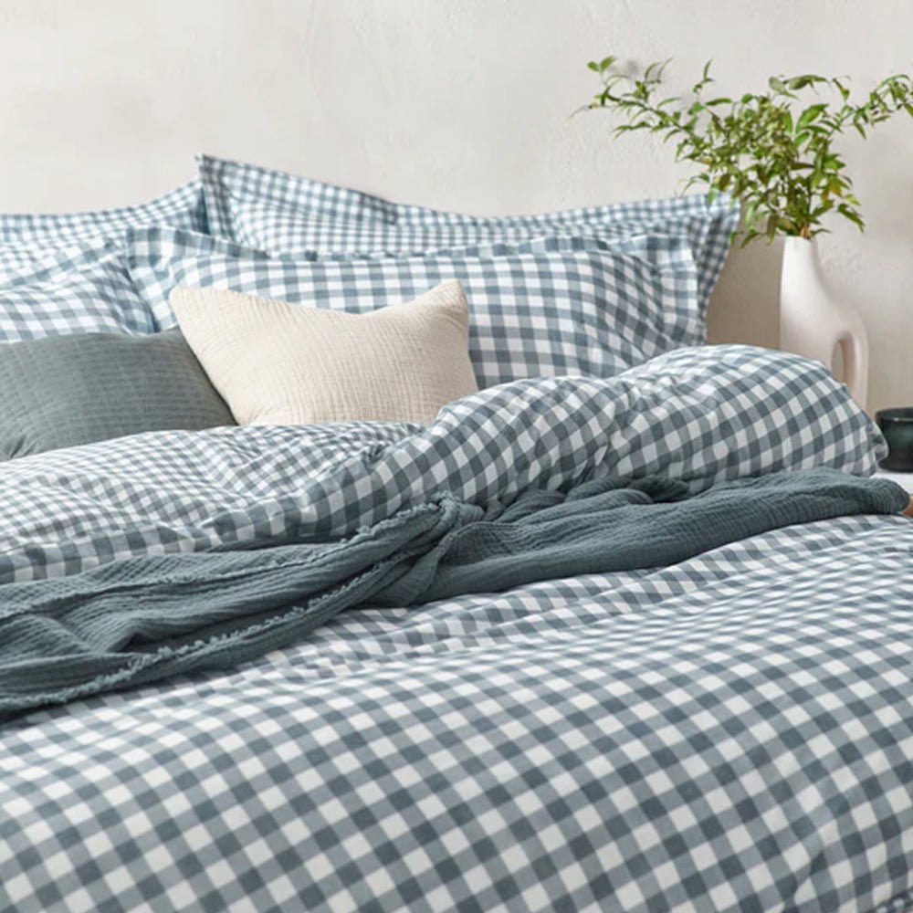 Barton Check Reversible Duvet Cover Set, Navy Superking(6'),Kingsize(5'),Single(3'),Double(4'6")