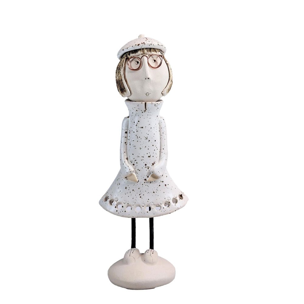 Best Friend Female in White Dress with Bob Statue