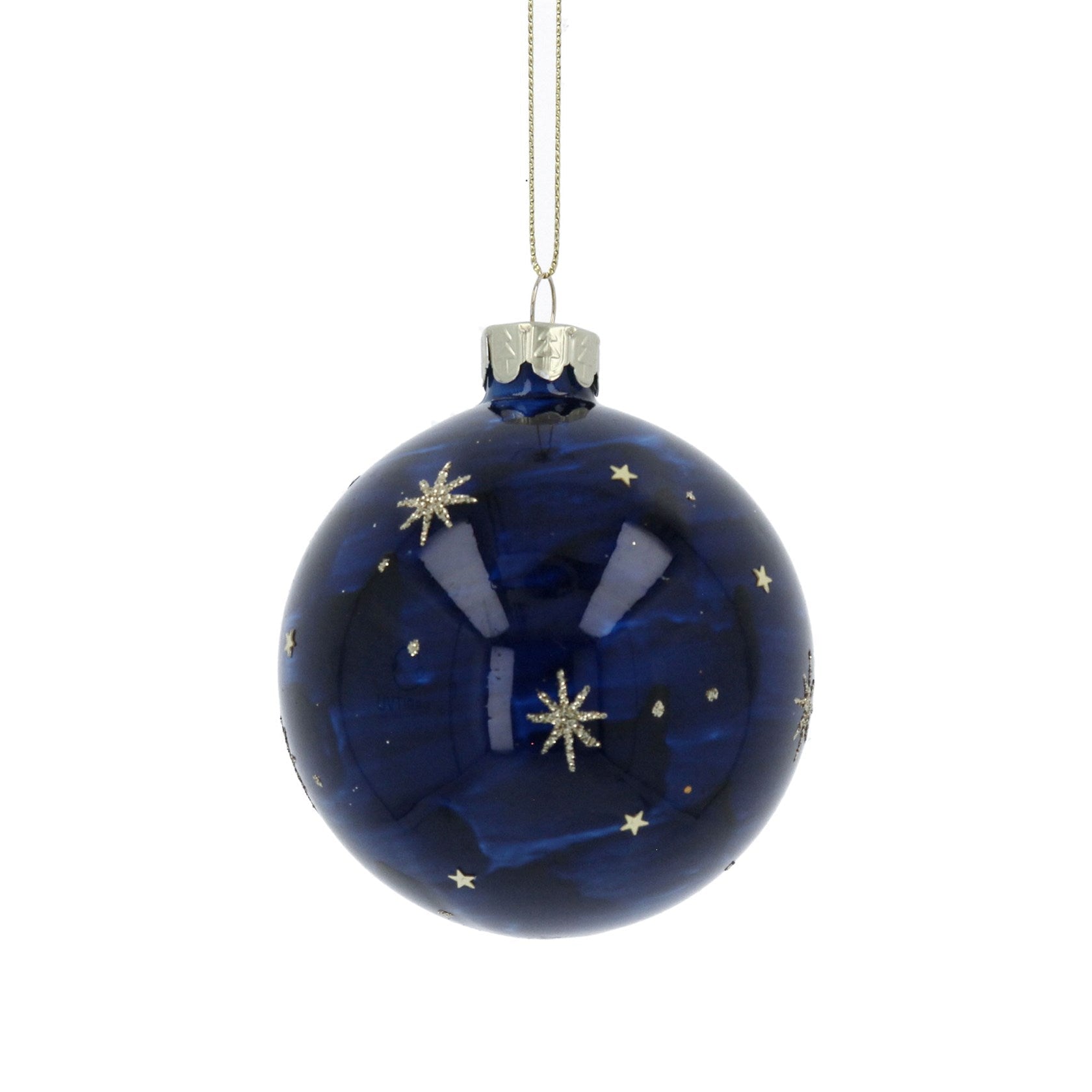 Blue Marbled and Gold Star Bauble - Angela Reed - Christmas Decorations