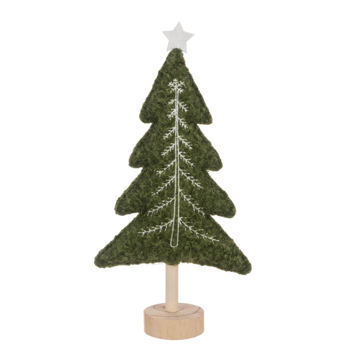 Boucle Tree On Wooden Base, Green - Angela Reed - Christmas Decorations