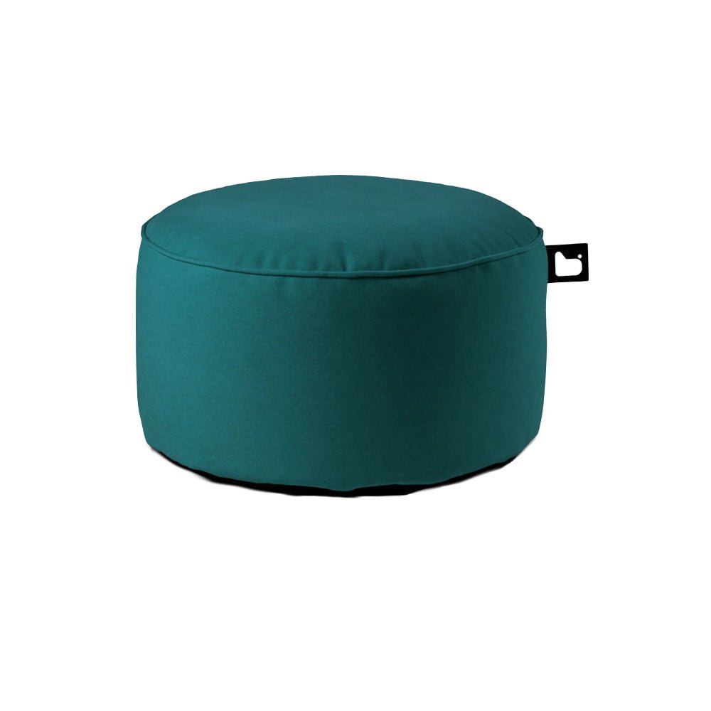 Teal blue circular suede-effect pouffe