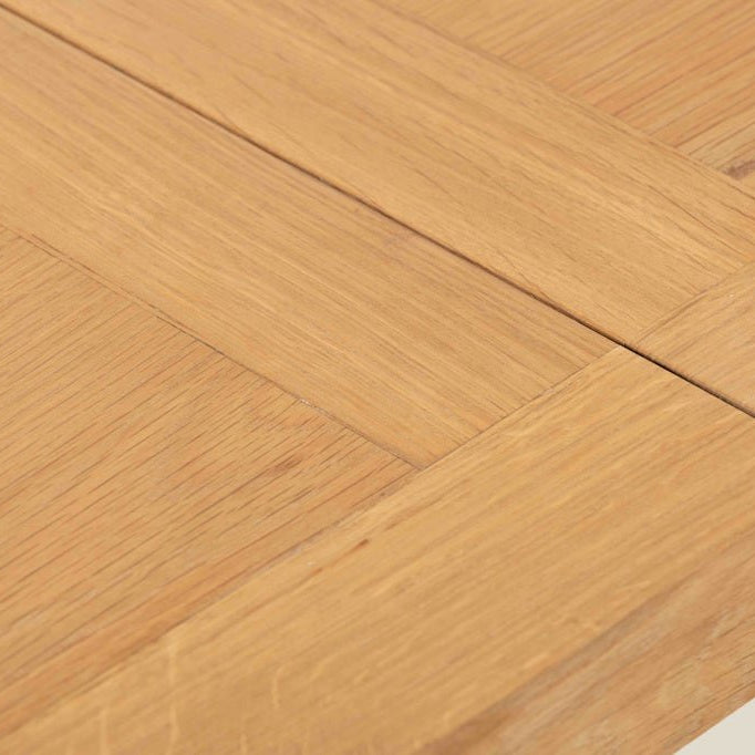 Detailed top-down view showing the textured oak finish and panel construction