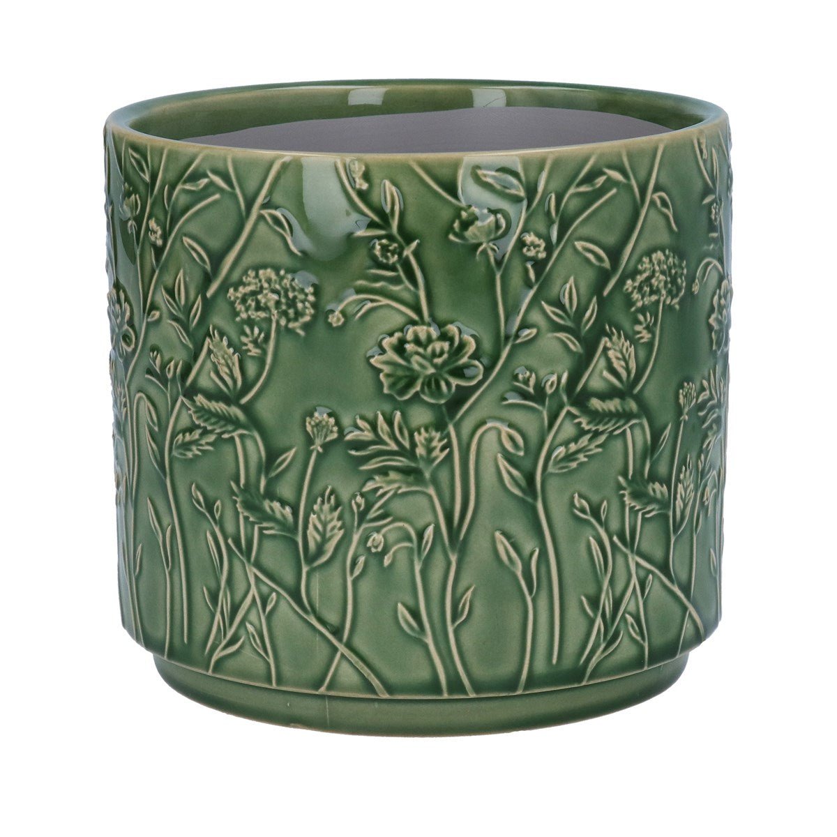 Ceramic Plant Pot, Green Trailing Blooms Medium