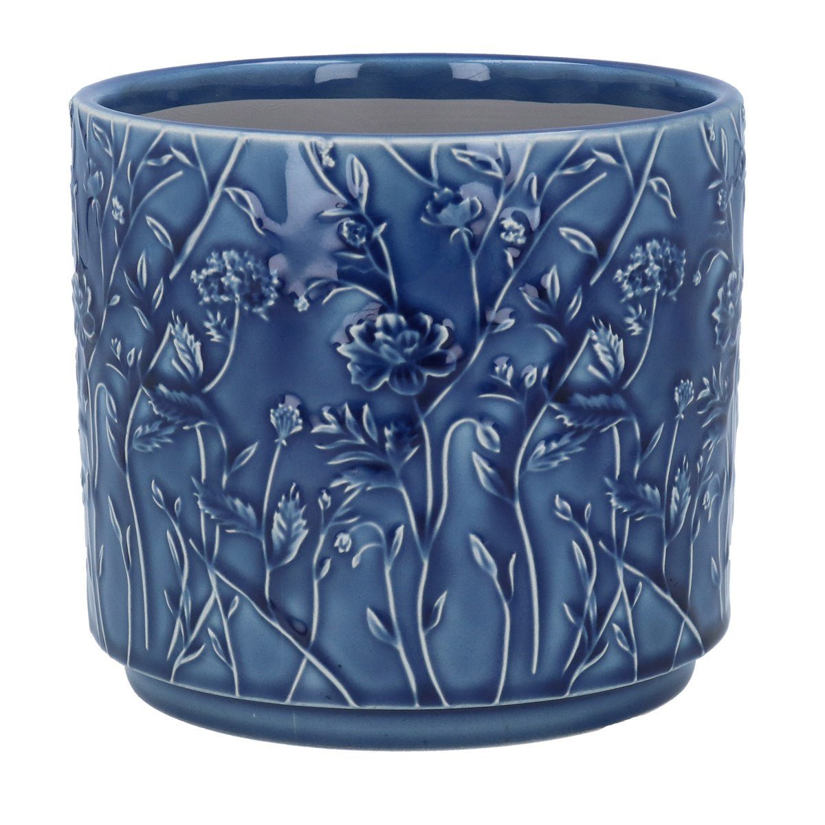 Ceramic Plant Pot, Navy Trailing Blooms Large