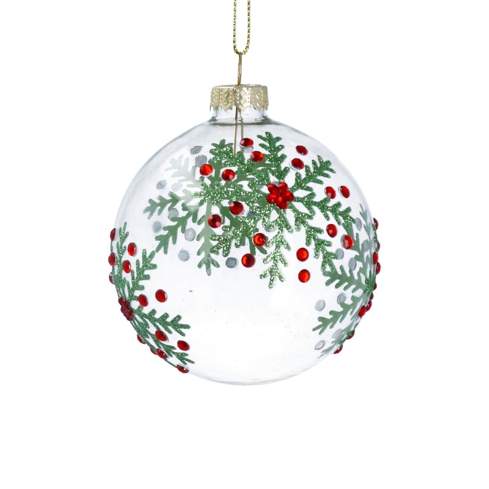 Clear Glass Bauble, Sparkling Holly Snowflakes - Angela Reed - Christmas Decorations