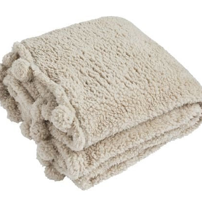 Cosy Pom Pom Throw, Linen