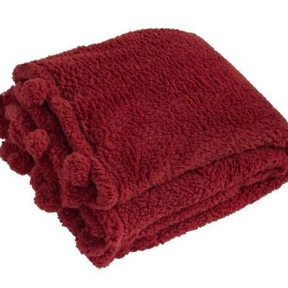 Cosy Pom Pom Throw, Red