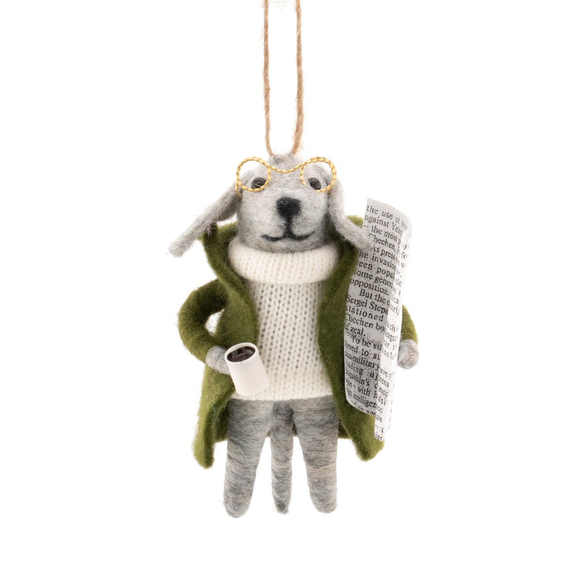 Dog Reading the Newspaper Felt Decoration - Angela Reed - Christmas Decorations