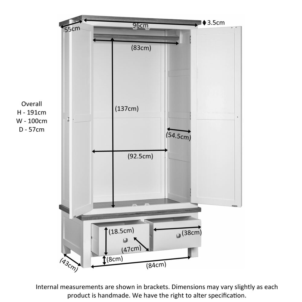 Dorset Double 2 Drawer Wardrobe White,Ivory,Moon Grey