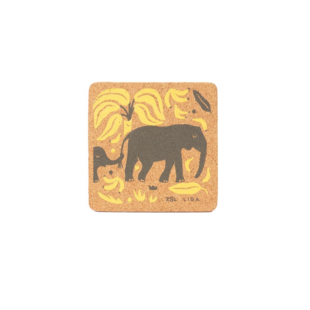 Elephant & Bananas Cork Coaster, Set of 4