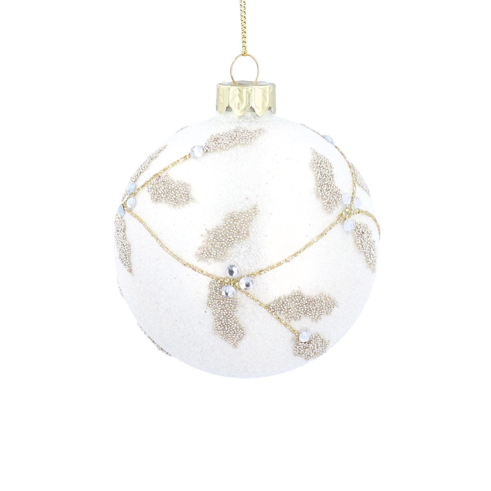 Gold Beaded Holly Bauble - Angela Reed - Christmas Decorations