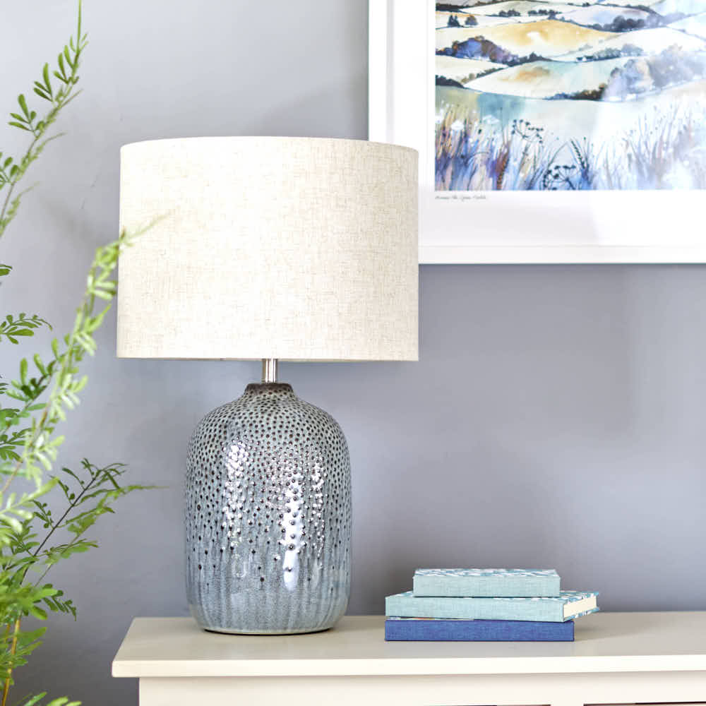 Green Base Table Lamp with Linen Shade