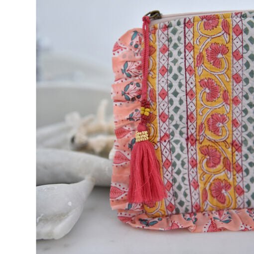 Green, Lemon and Pink Mixed Fabric Quilted Make Up Bag