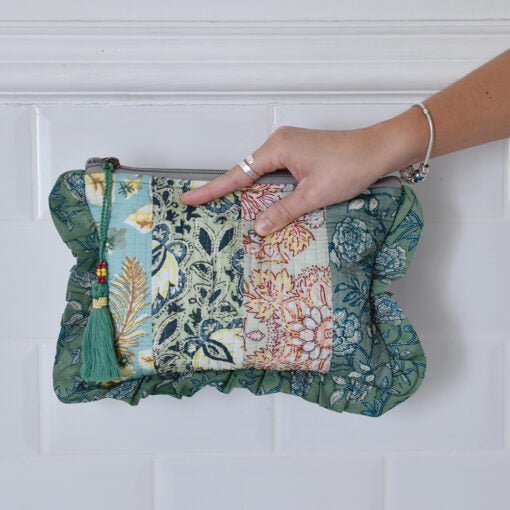 Green Mixed Fabric Quilted Make Up Bag