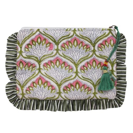 Green Ogee and Pink Mixed Fabric Quilted Make Up Bag