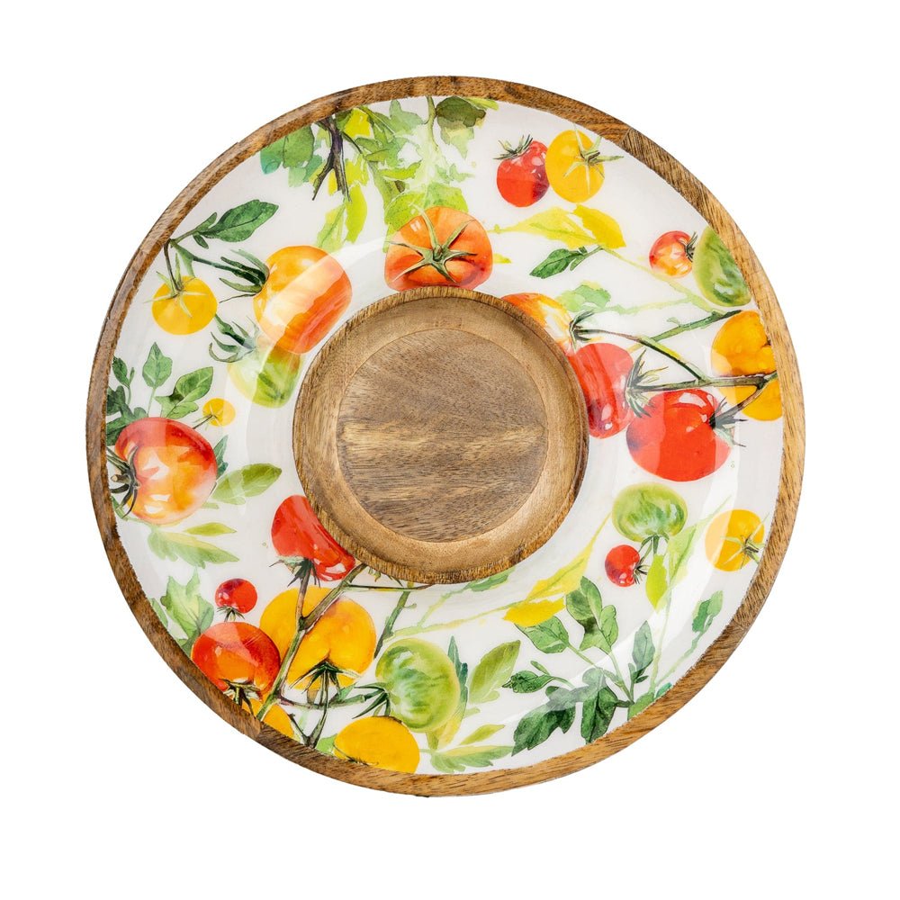 Handcrafted Mango Wood Chip and Dip Bowl, Tomato