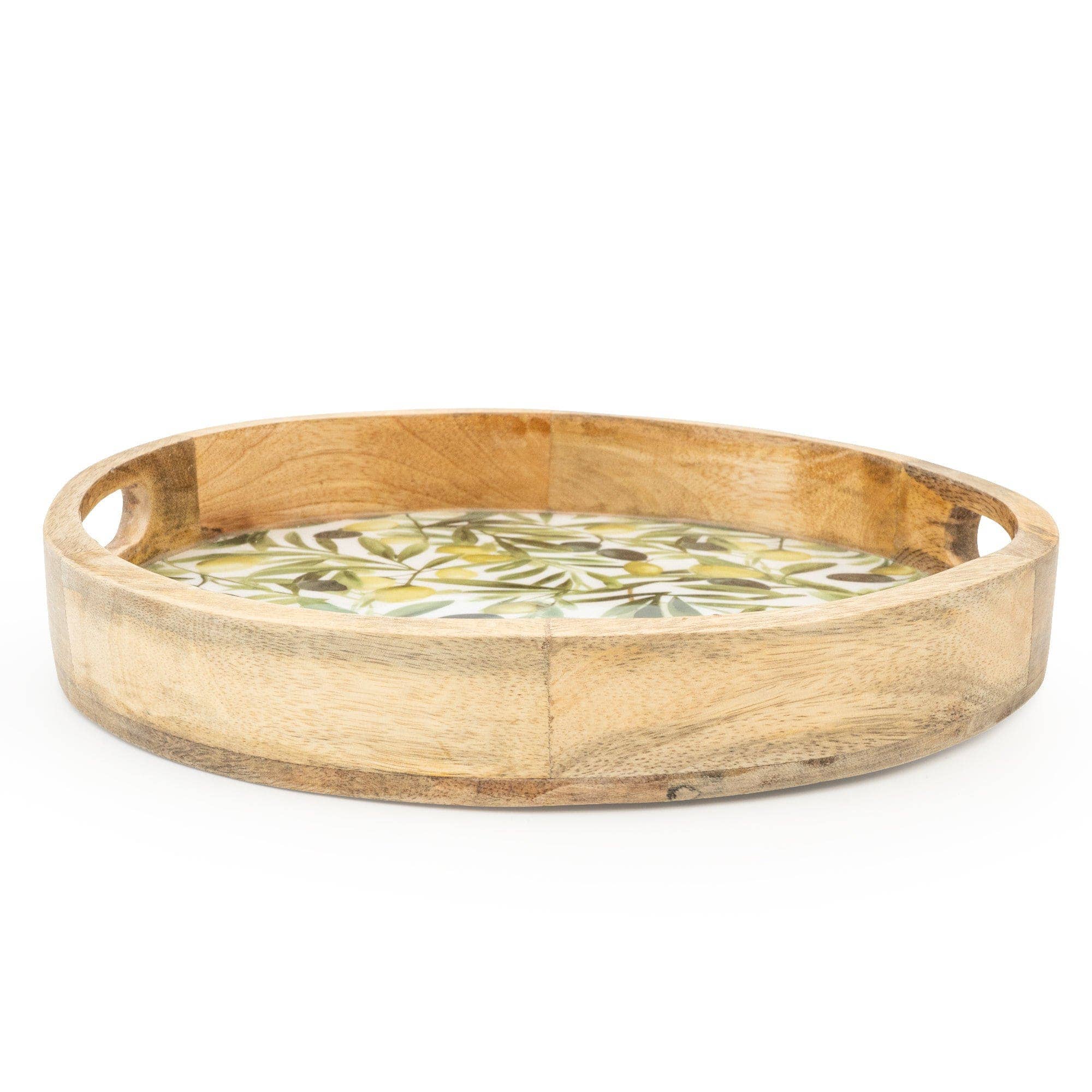 Handcrafted Round Tray Mango Wood, Olives