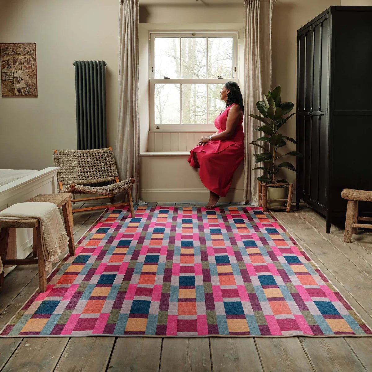 Hug Rug Eco-Washable Jude Geo Weave Bright Rug 75 x 220cm,185 x 275cm,160 x 230cm,120 x 185cm