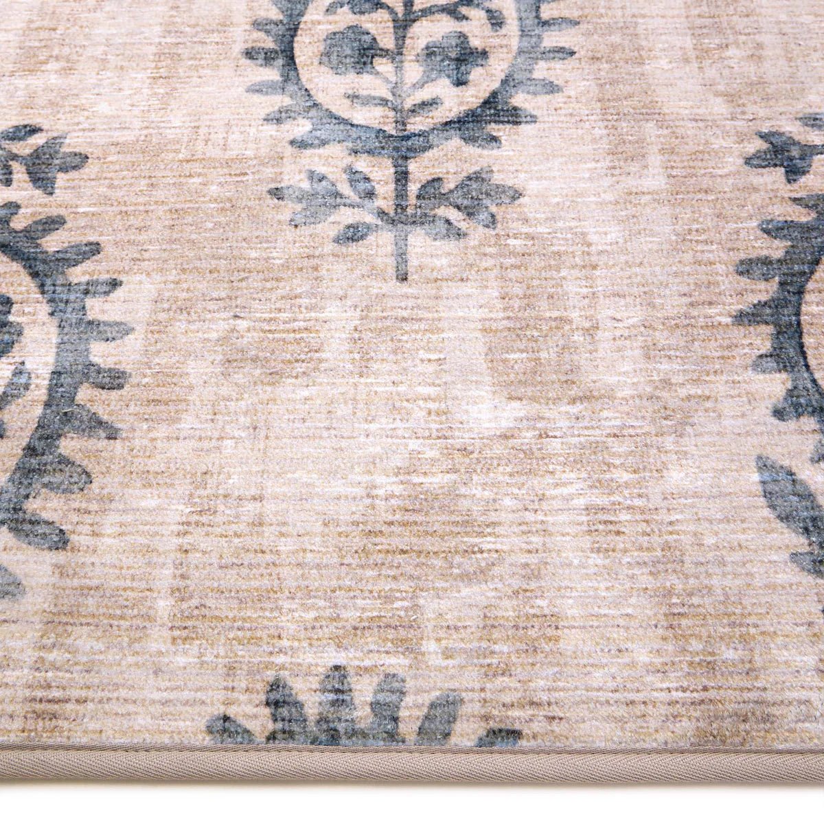 Hug Rug Eco-Washable Woodblock Paisley Blue 75 x 220cm,120 x 185cm,160 x 230cm,185 x 275cm