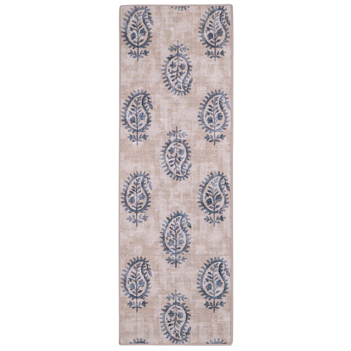 Hug Rug Eco-Washable Woodblock Paisley Blue 75 x 220cm,120 x 185cm,160 x 230cm,185 x 275cm