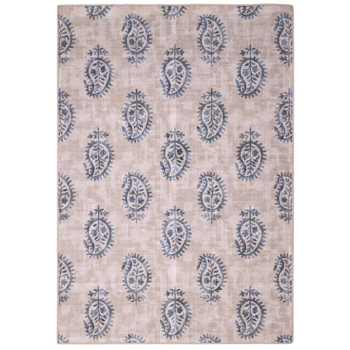 Hug Rug Eco-Washable Woodblock Paisley Blue 75 x 220cm,120 x 185cm,160 x 230cm,185 x 275cm