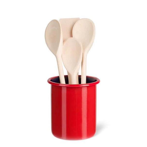 Medium Enamel Utensil Holder in Chilli Red & Midnight Blue