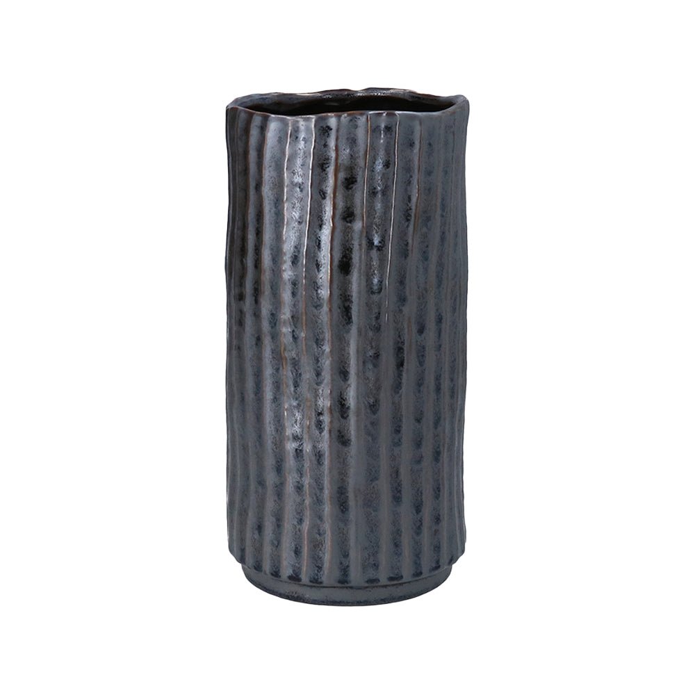 Metalic Stoneware Ribbed Vase, Medium - Angela Reed -