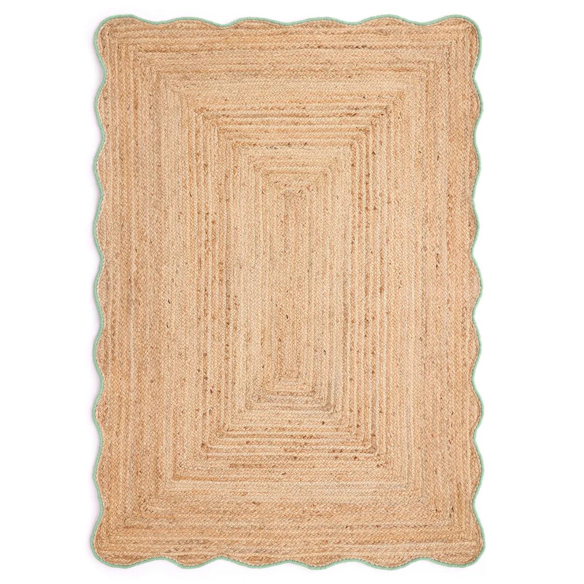 Origins Jute Scalloped Edge Rug, Green 120 x 170cm,160 x 230cm,67 x 200cm runner