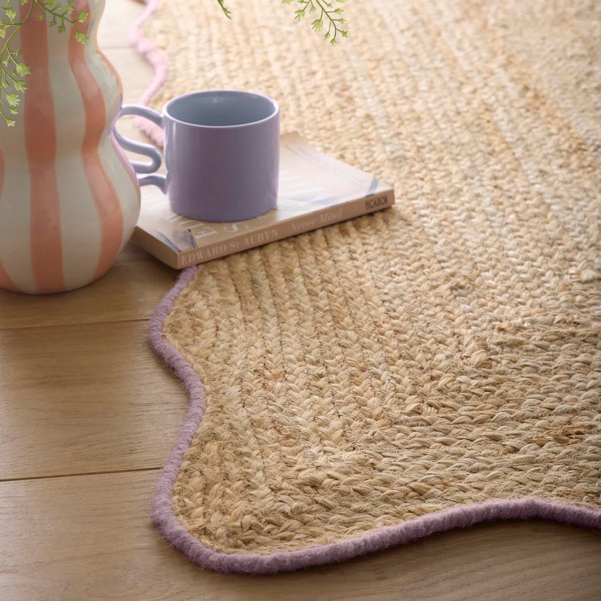 Origins Jute Scalloped Edge Rug, Lilac 120 x 170cm,160 x 230cm,67 x 200cm runner