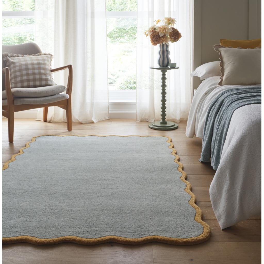 Origins Scalloped Elsie Rug, Duck Egg/Ochre 120 x 170cm,160 x 230cm,200 x 300cm,67 x 230cm runner