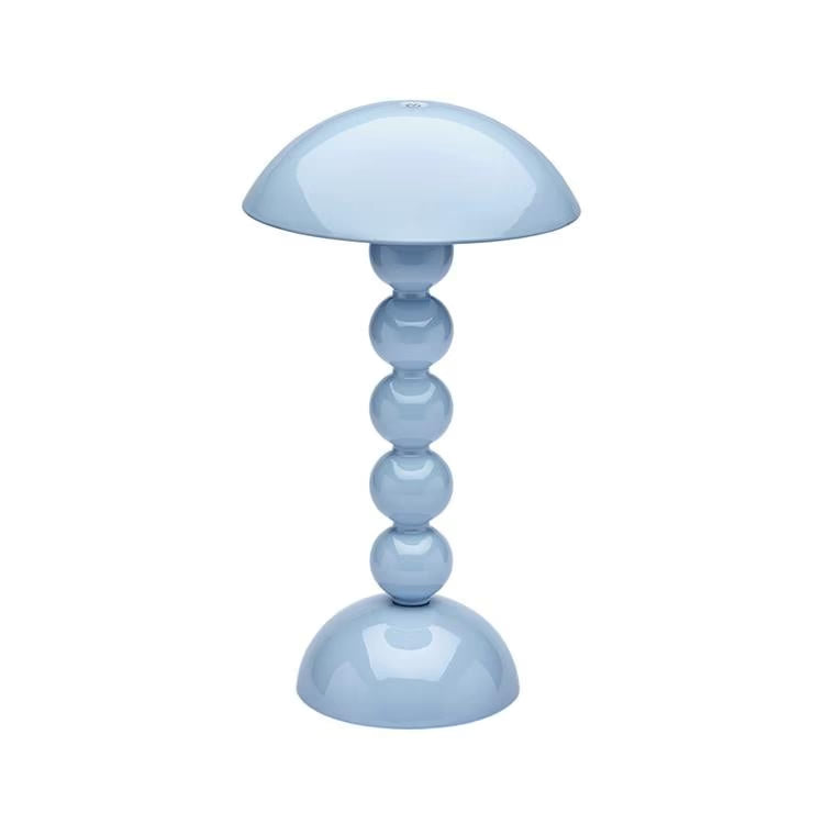 Pale Denim blue bobbin LED lamp with high-gloss lacquer finish on a white background
