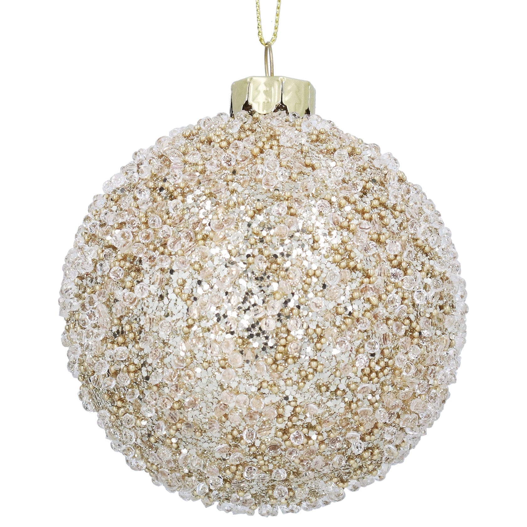 Pale Gold Beaded Glass Bauble - Angela Reed - Christmas Decorations