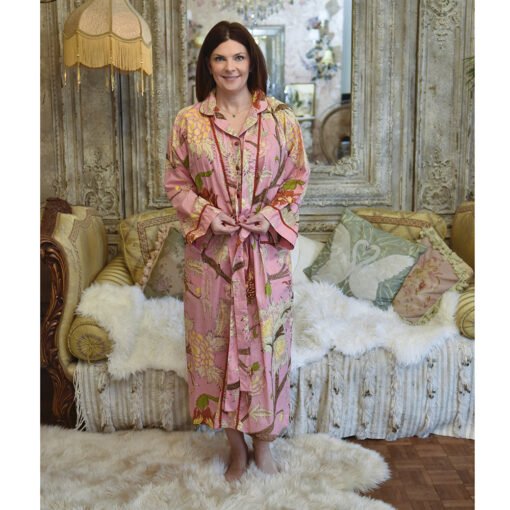 Pink, Cream & Burnt Orange Large Botanical Print Dressing Gown