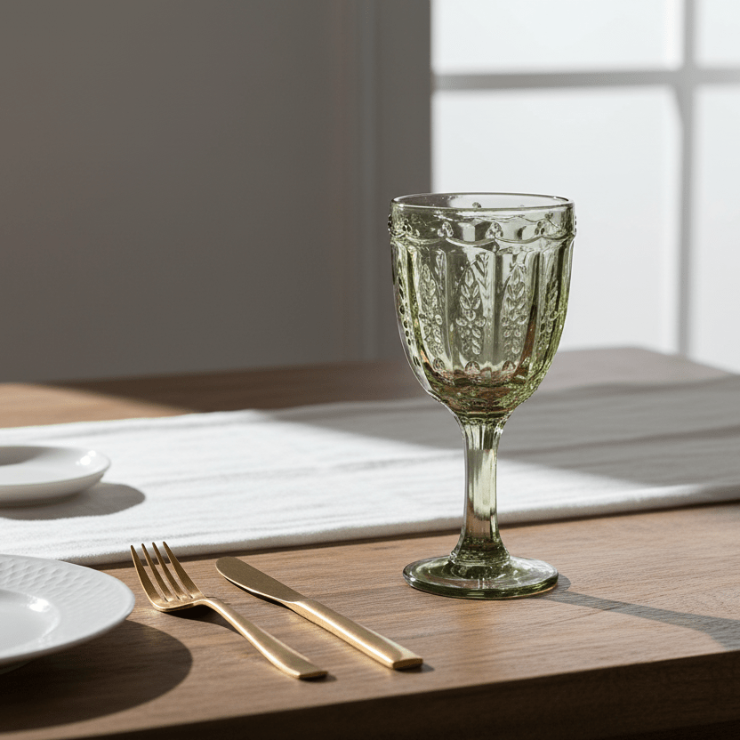 Pressed Glass Wine Goblet, Green