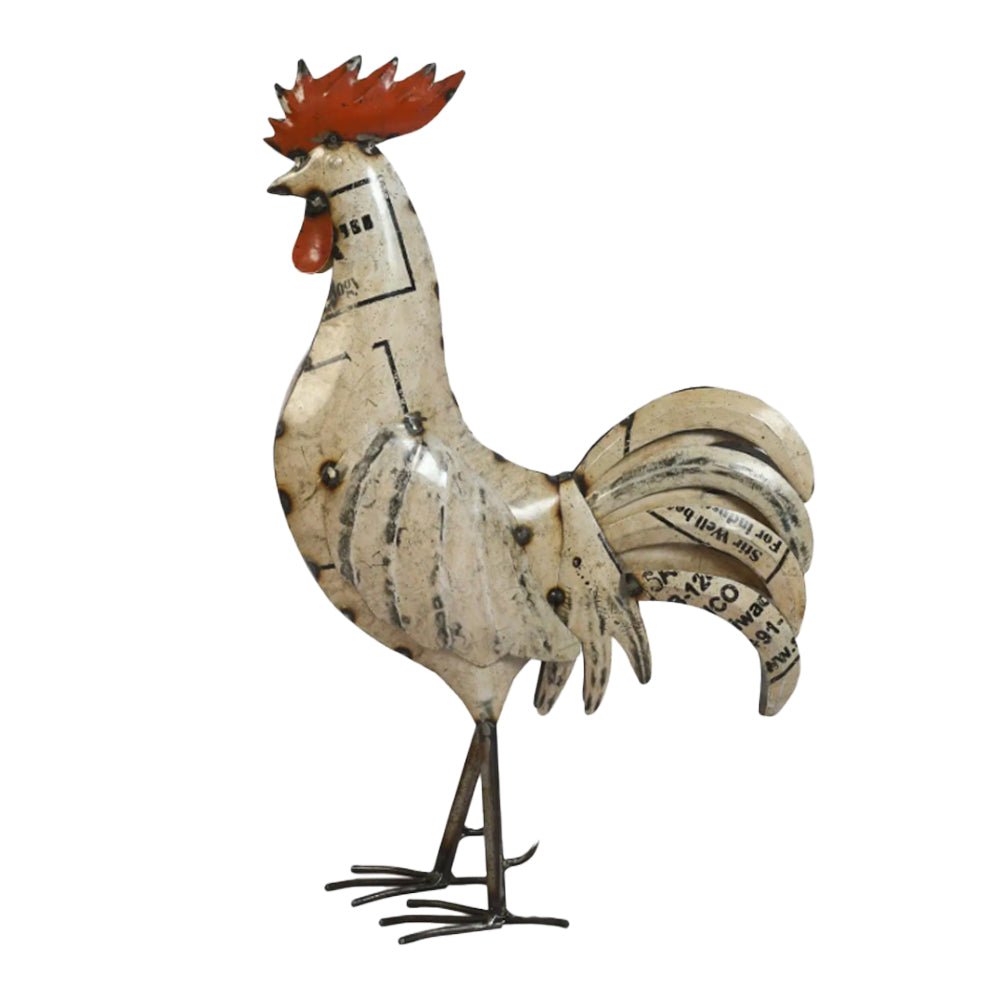 Recycled Metal White Rooster