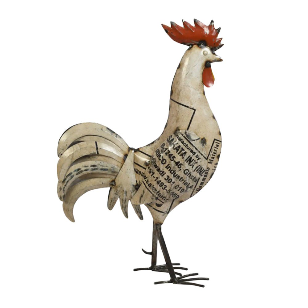 Recycled Metal White Rooster