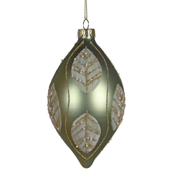 Sage Glitter Leaf Finial