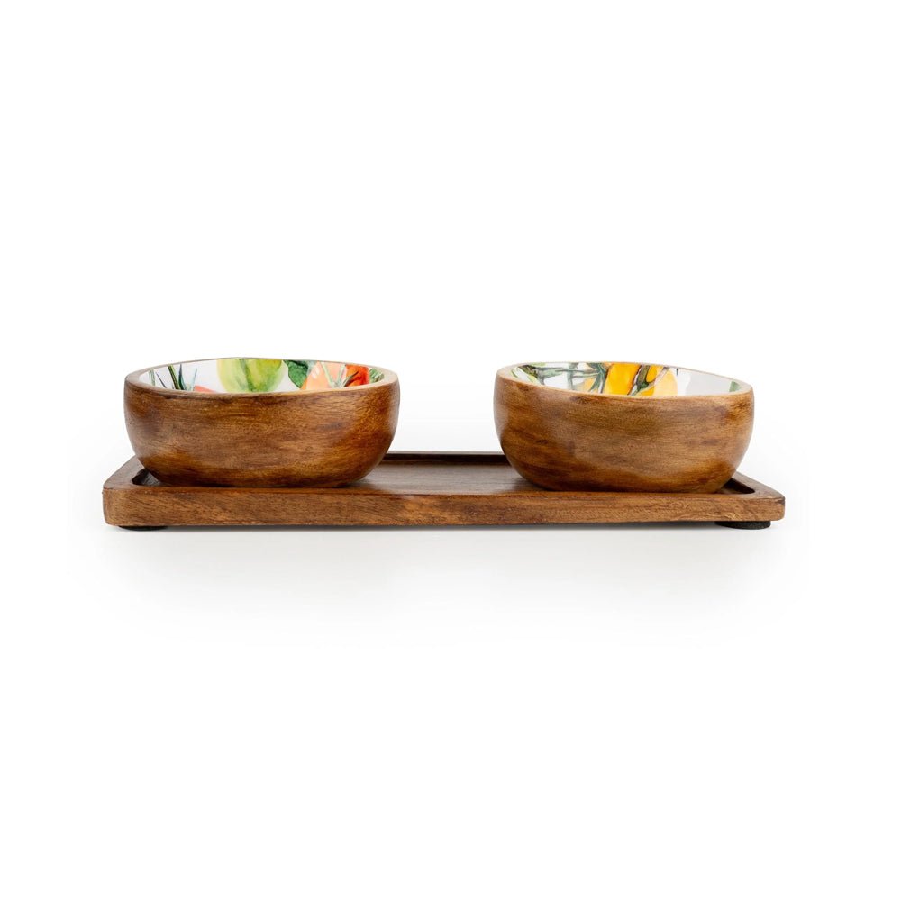 Set of 2 Small Mango Wood Dipping Bowls, Tomato